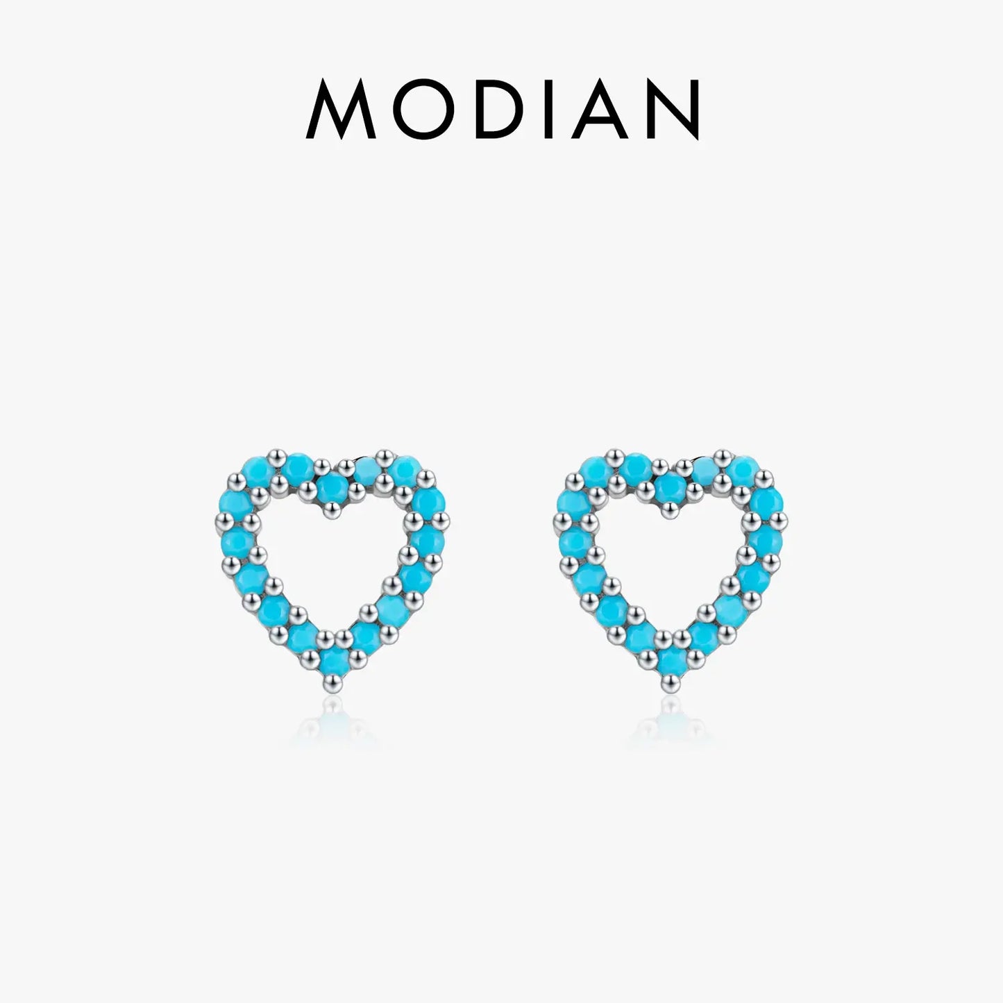 MODIAN Simple 925 Sterling Silver Exquisite Romantic Turquoise Hearts Stud Earrings for Women - Birthday Gifts Jewelry