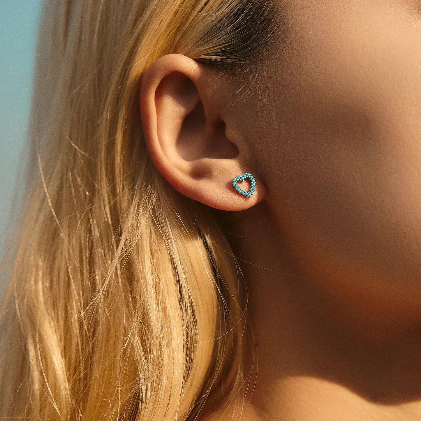 MODIAN Simple 925 Sterling Silver Exquisite Romantic Turquoise Hearts Stud Earrings for Women - Birthday Gifts Jewelry