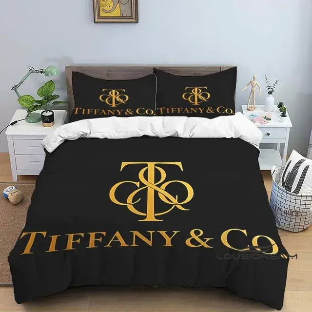 Luxury Tiffany & Co Logo Bedding Set - 3D Printing King Size Quilt Cover Pillowcase - Home Decoration for Boys and Girls