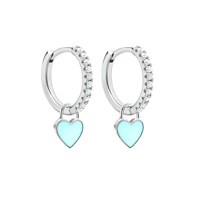 Aide Silver Color Hoop Earrings with Cute Candy Neon Color Enamel Heart Charm