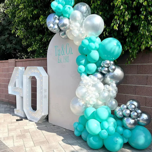 Tiffany Blue Balloons Garland Set - Silver, Teal, and Pearl White Balloon Arch for Birthday, Wedding, Party Decor