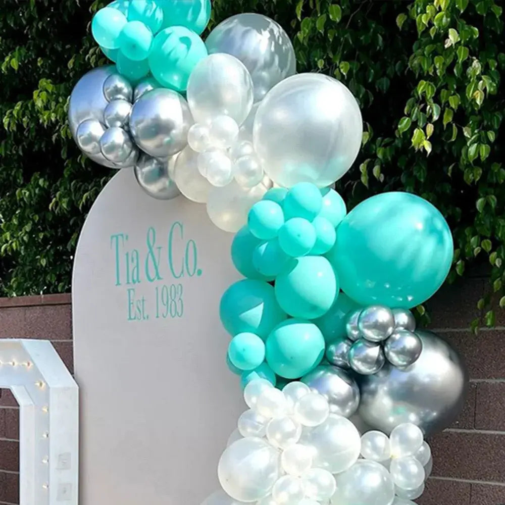 Tiffany Blue Balloons Garland Set - Silver, Teal, and Pearl White Balloon Arch for Birthday, Wedding, Party Decor