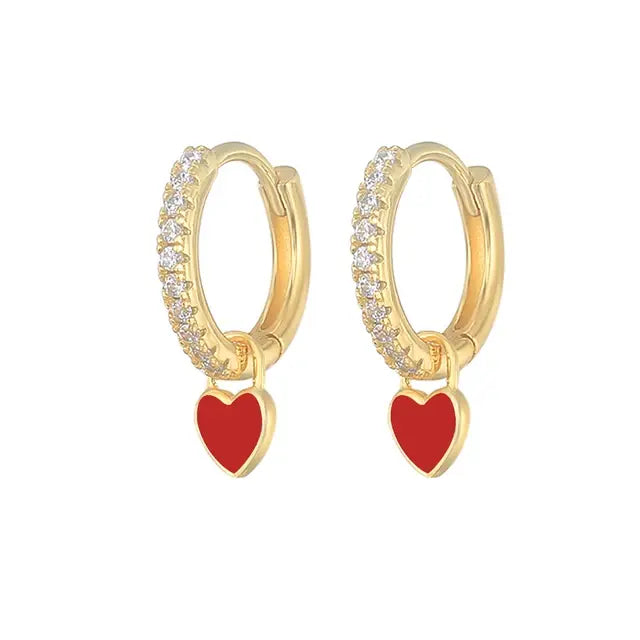 Aide Silver Color Hoop Earrings with Cute Candy Neon Color Enamel Heart Charm