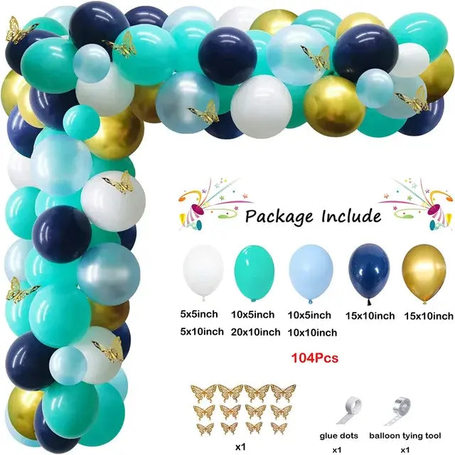 66pcs Tiffany Blue White Balloons Garland Kit with Silver Confetti - Party Decoration Set