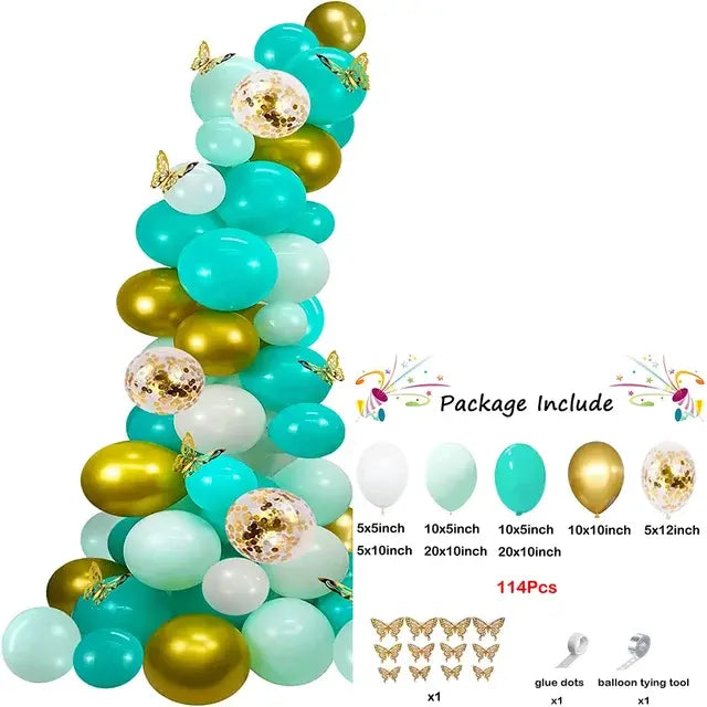 66pcs Tiffany Blue White Balloons Garland Kit with Silver Confetti - Party Decoration Set