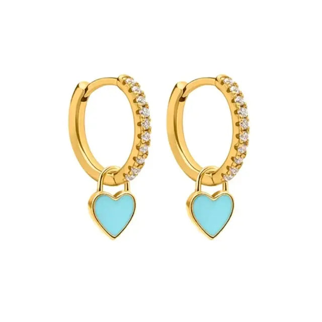 Aide Silver Color Hoop Earrings with Cute Candy Neon Color Enamel Heart Charm