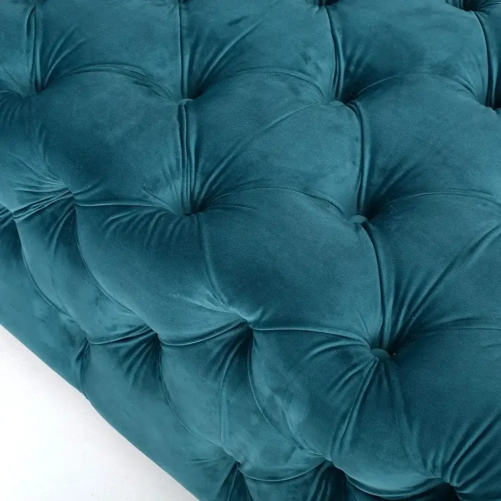 Dark Teal Tufted Velvet Ottoman Bench - Stylish and Comfortable Seating for Hallways and Salons