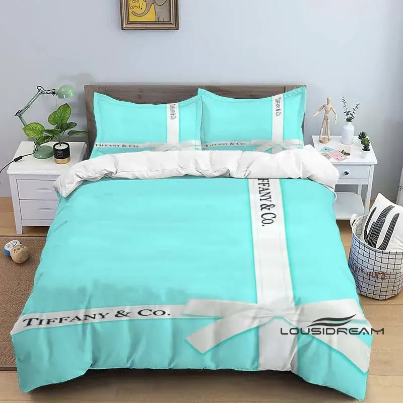 Luxury Tiffany & Co Logo Bedding Set - 3D Printing King Size Quilt Cover Pillowcase - Home Decoration for Boys and Girls