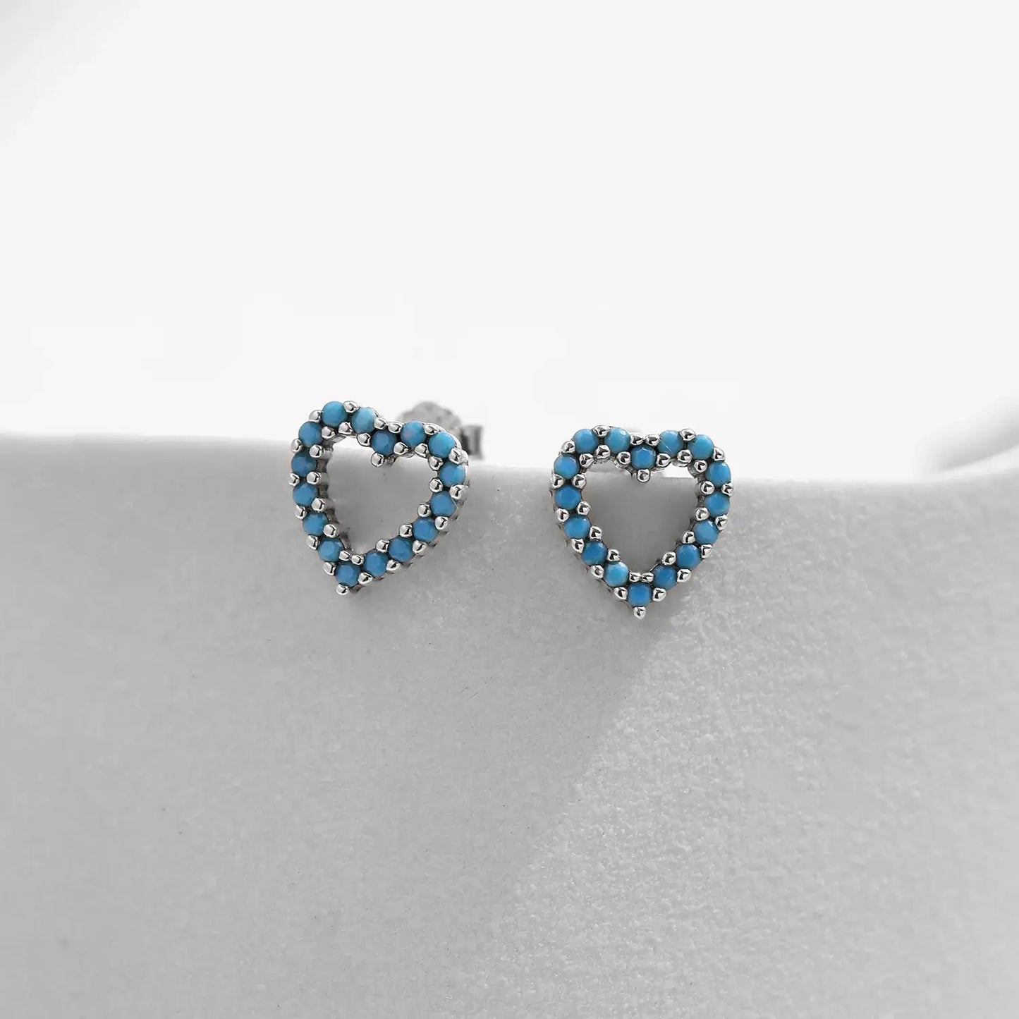 MODIAN Simple 925 Sterling Silver Exquisite Romantic Turquoise Hearts Stud Earrings for Women - Birthday Gifts Jewelry