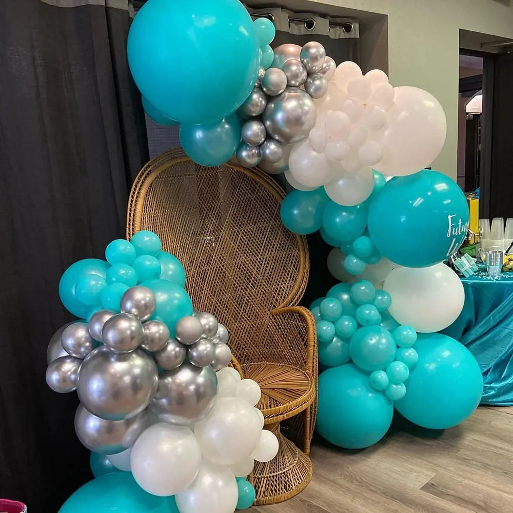 66pcs Tiffany Blue White Balloons Garland Kit with Silver Confetti - Party Decoration Set