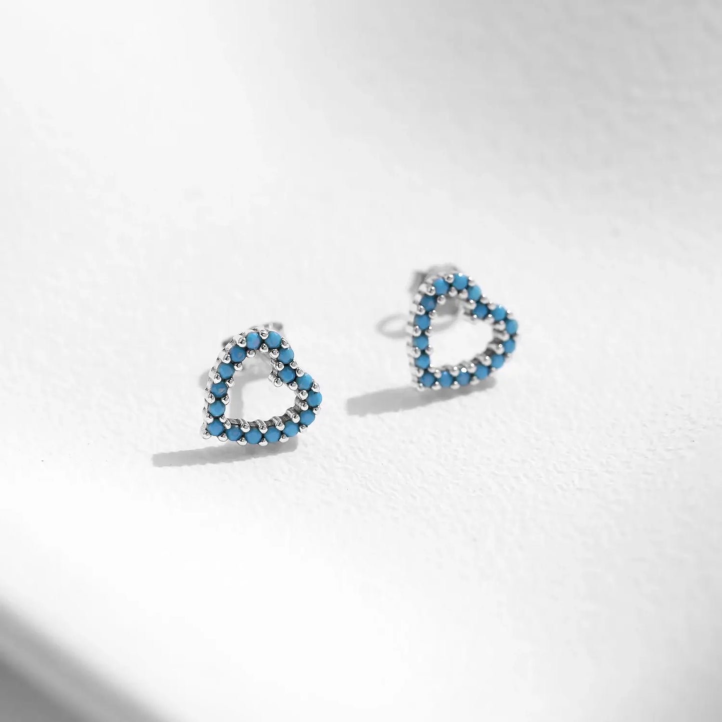 MODIAN Simple 925 Sterling Silver Exquisite Romantic Turquoise Hearts Stud Earrings for Women - Birthday Gifts Jewelry