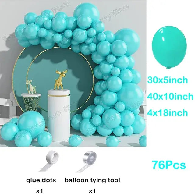 66pcs Tiffany Blue White Balloons Garland Kit with Silver Confetti - Party Decoration Set