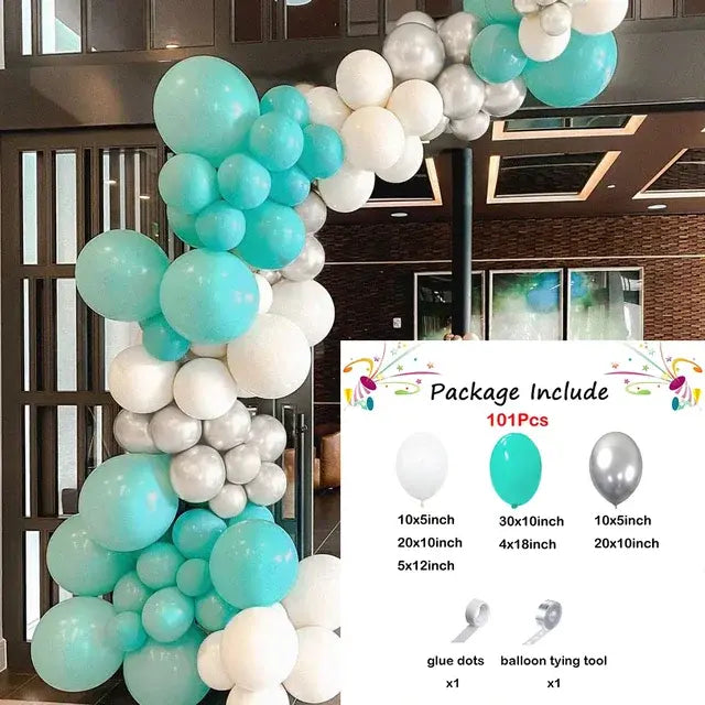 66pcs Tiffany Blue White Balloons Garland Kit with Silver Confetti - Party Decoration Set