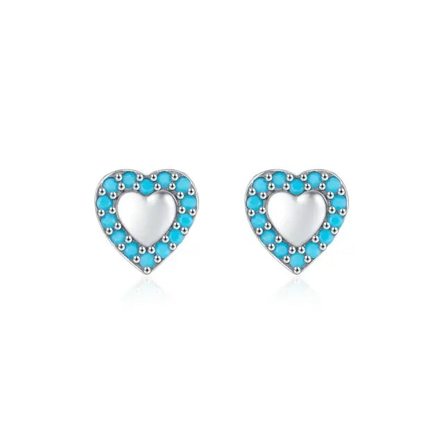 MODIAN Simple 925 Sterling Silver Exquisite Romantic Turquoise Hearts Stud Earrings for Women - Birthday Gifts Jewelry