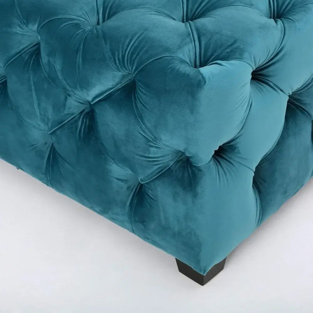 Dark Teal Tufted Velvet Ottoman Bench - Stylish and Comfortable Seating for Hallways and Salons