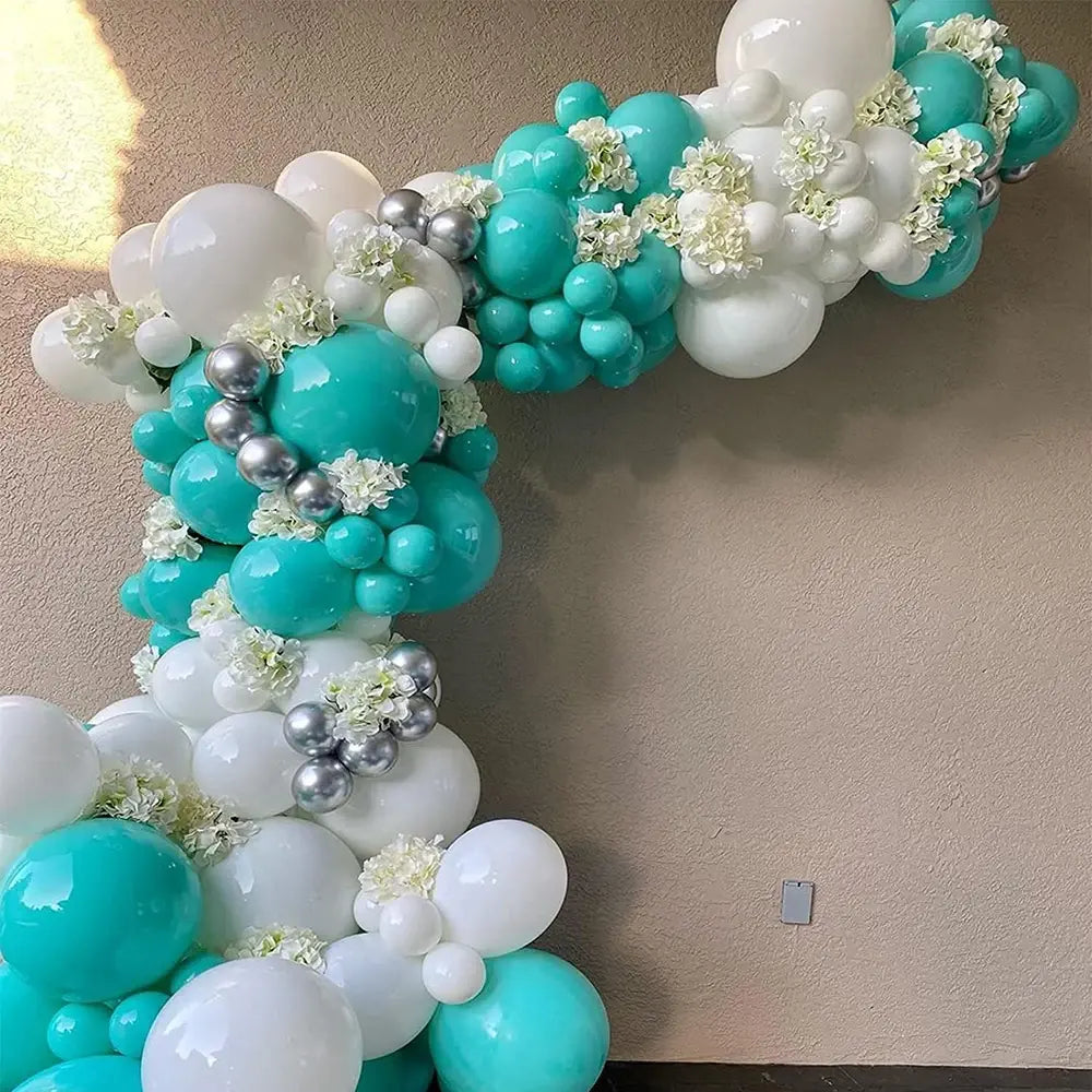 66pcs Tiffany Blue White Balloons Garland Kit with Silver Confetti - Party Decoration Set