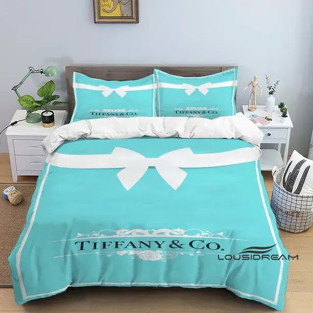 Luxury Tiffany & Co Logo Bedding Set - 3D Printing King Size Quilt Cover Pillowcase - Home Decoration for Boys and Girls