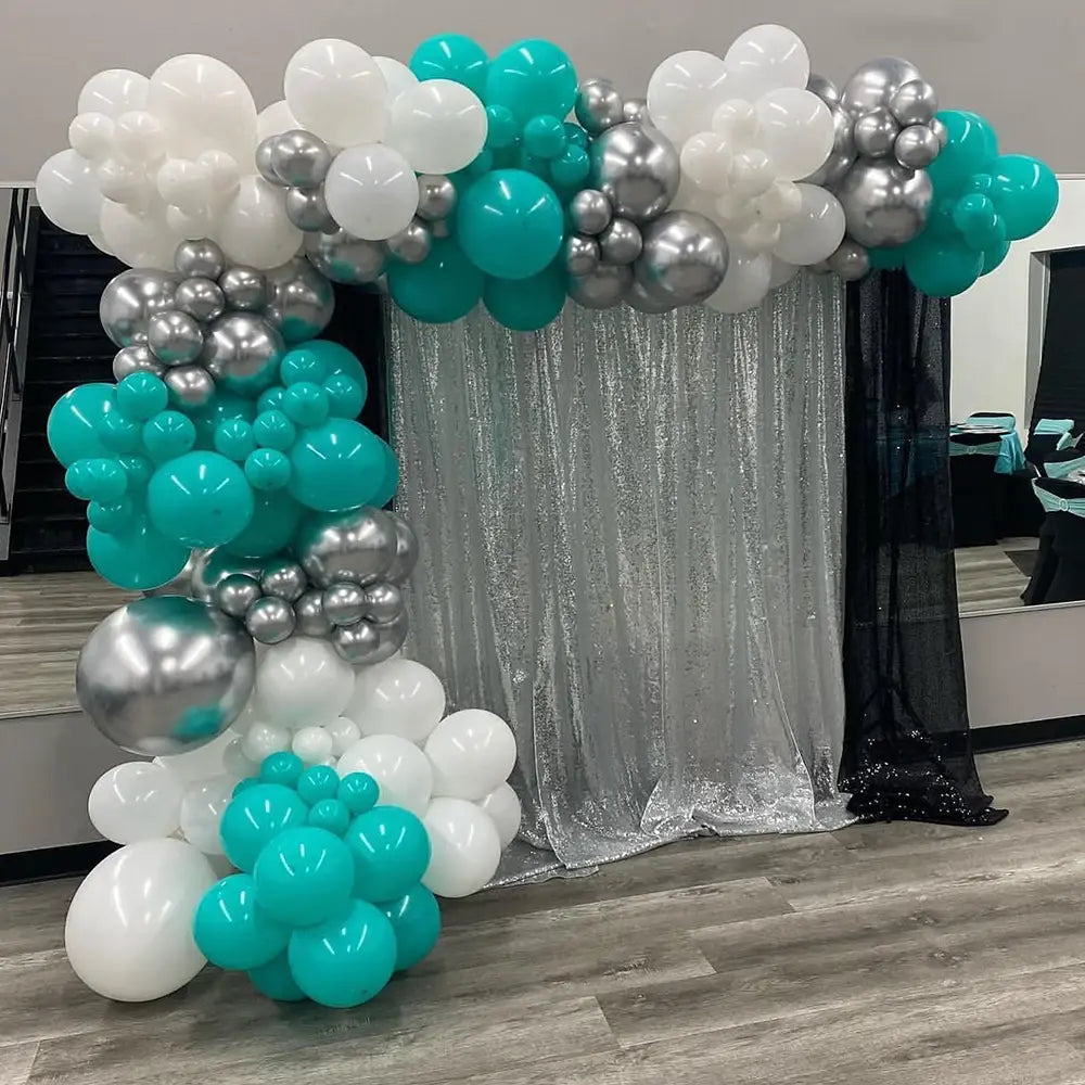 66pcs Tiffany Blue White Balloons Garland Kit with Silver Confetti - Party Decoration Set