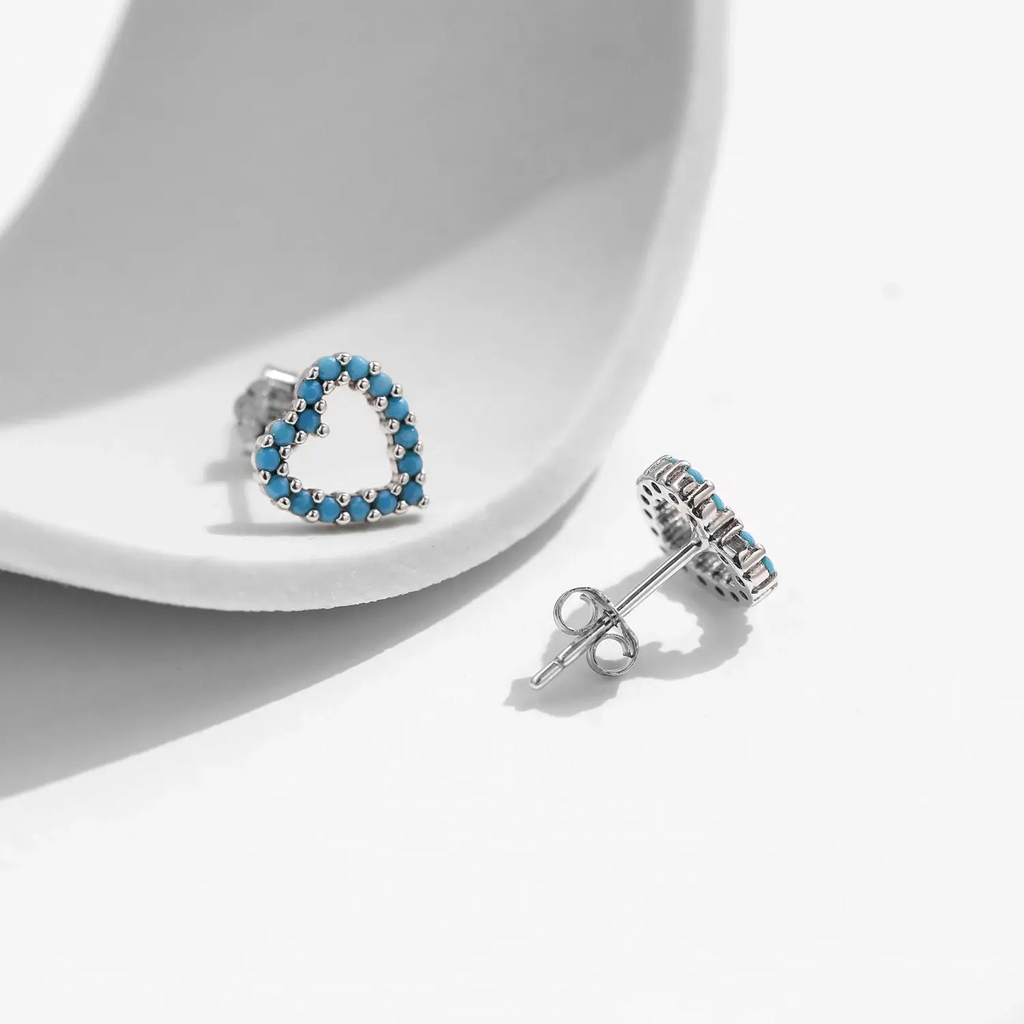MODIAN Simple 925 Sterling Silver Exquisite Romantic Turquoise Hearts Stud Earrings for Women - Birthday Gifts Jewelry