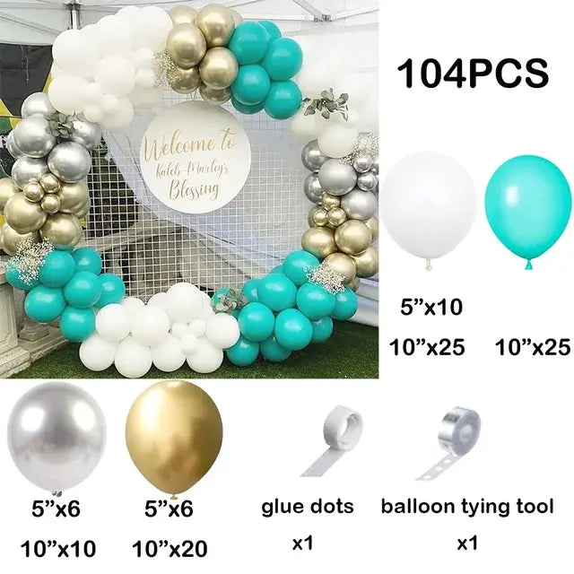 66pcs Tiffany Blue White Balloons Garland Kit with Silver Confetti - Party Decoration Set