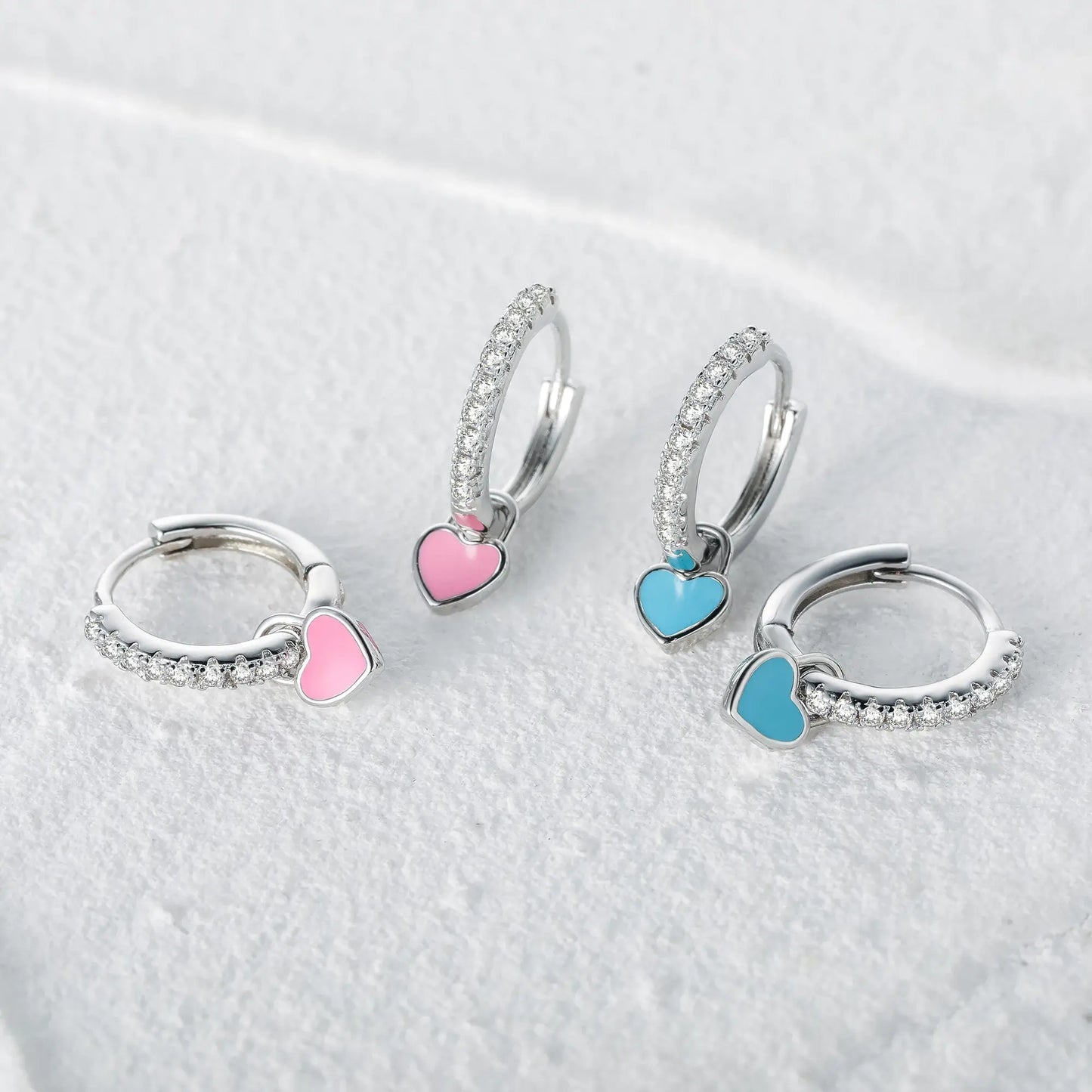 Aide Silver Color Hoop Earrings with Cute Candy Neon Color Enamel Heart Charm