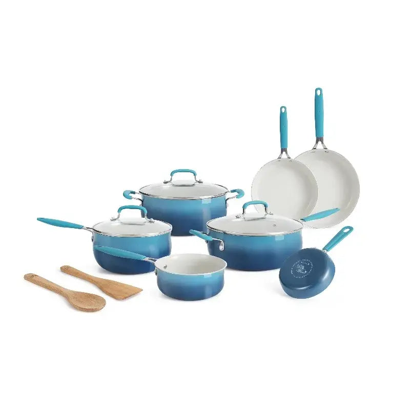 The Pioneer Woman 12-Piece Classic Belly Cookware Set, Ombre Tea