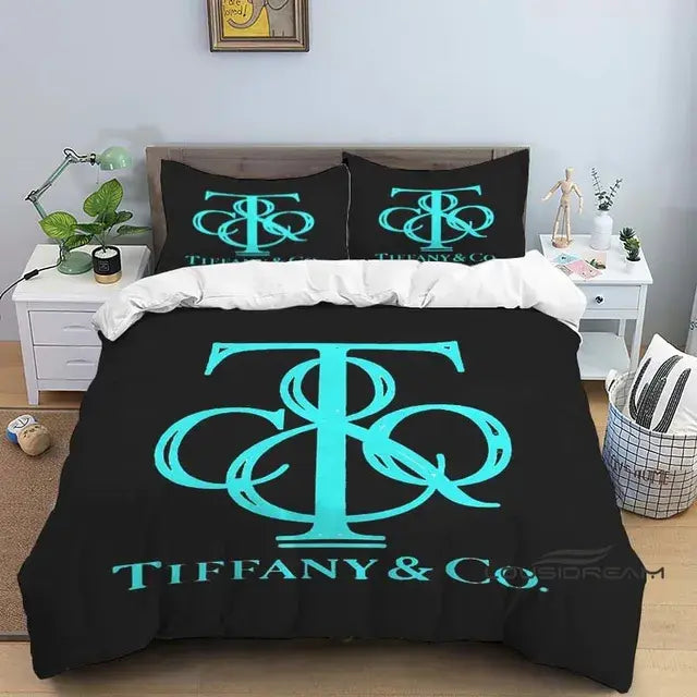 Luxury Tiffany & Co Logo Bedding Set - 3D Printing King Size Quilt Cover Pillowcase - Home Decoration for Boys and Girls