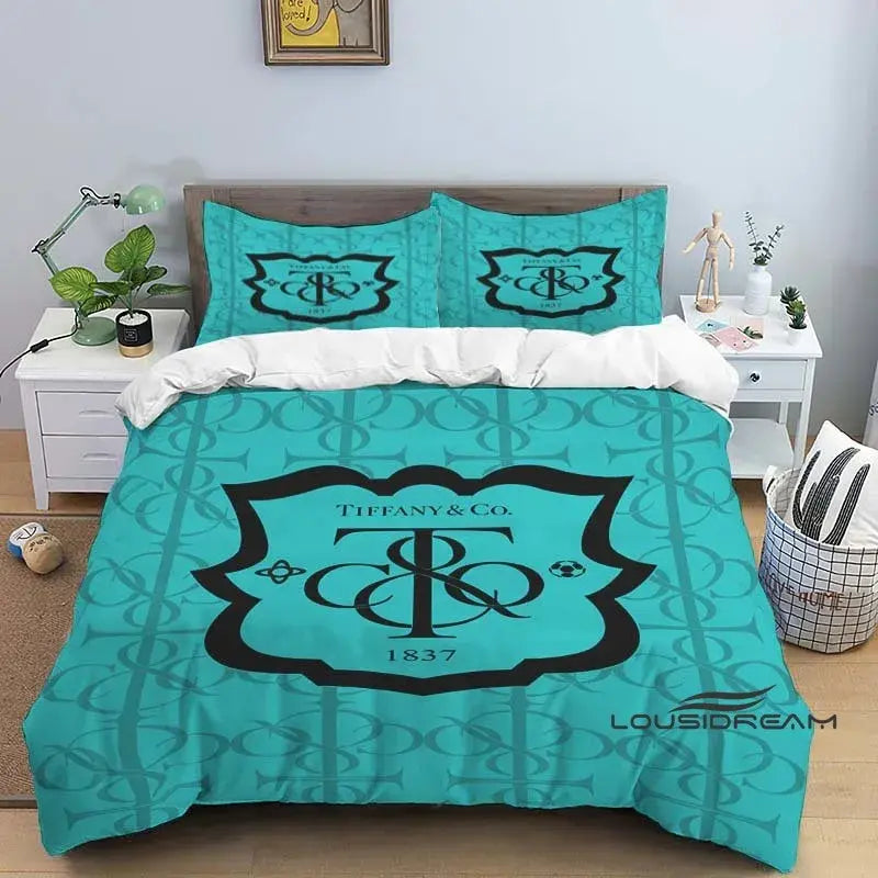 Luxury Tiffany & Co Logo Bedding Set - 3D Printing King Size Quilt Cover Pillowcase - Home Decoration for Boys and Girls