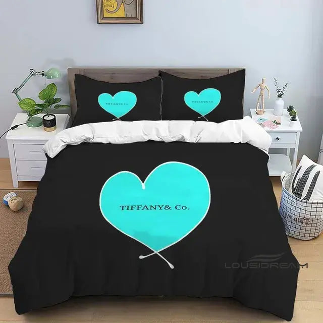 Luxury Tiffany & Co Logo Bedding Set - 3D Printing King Size Quilt Cover Pillowcase - Home Decoration for Boys and Girls