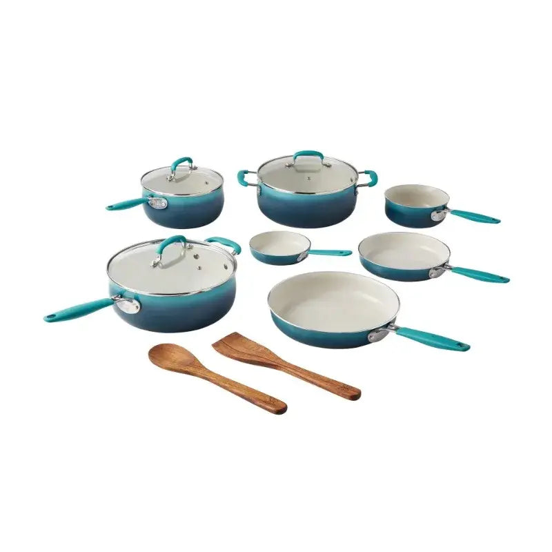 The Pioneer Woman 12-Piece Classic Belly Cookware Set, Ombre Tea