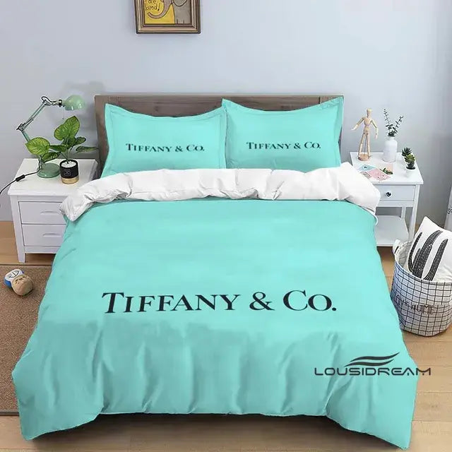 Luxury Tiffany & Co Logo Bedding Set - 3D Printing King Size Quilt Cover Pillowcase - Home Decoration for Boys and Girls