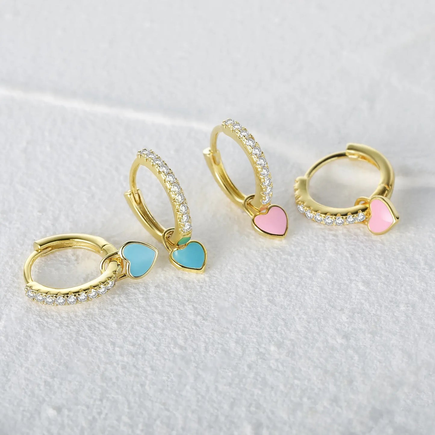 Aide Silver Color Hoop Earrings with Cute Candy Neon Color Enamel Heart Charm