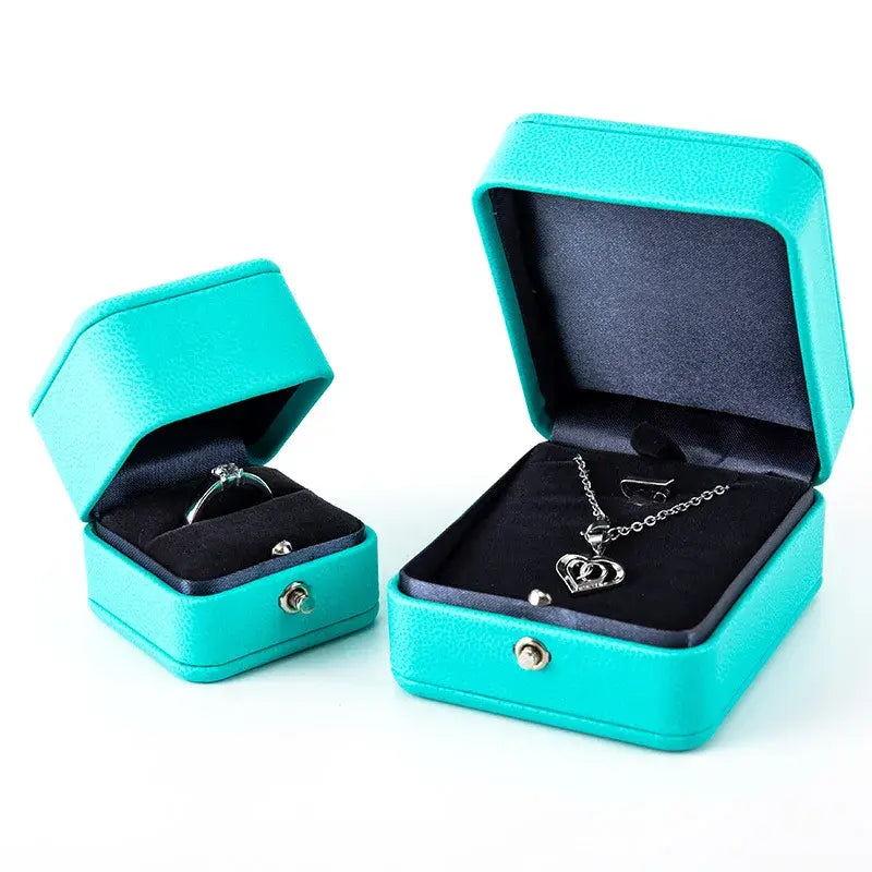 Luxury Romantic Leather Jewelry Gift Box - Elegant Blue Storage Case