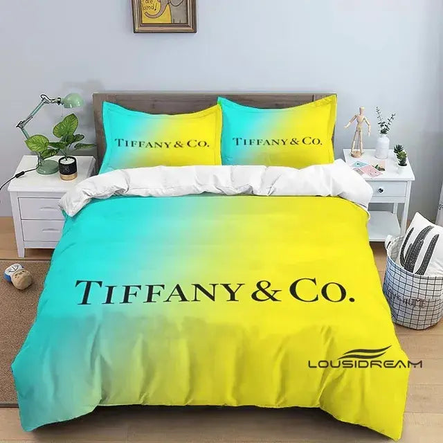 Luxury Tiffany & Co Logo Bedding Set - 3D Printing King Size Quilt Cover Pillowcase - Home Decoration for Boys and Girls