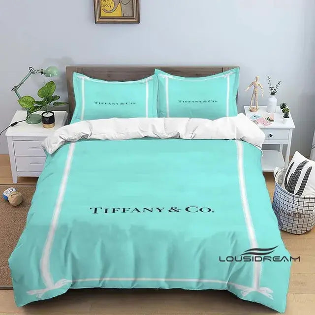 Luxury Tiffany & Co Logo Bedding Set - 3D Printing King Size Quilt Cover Pillowcase - Home Decoration for Boys and Girls