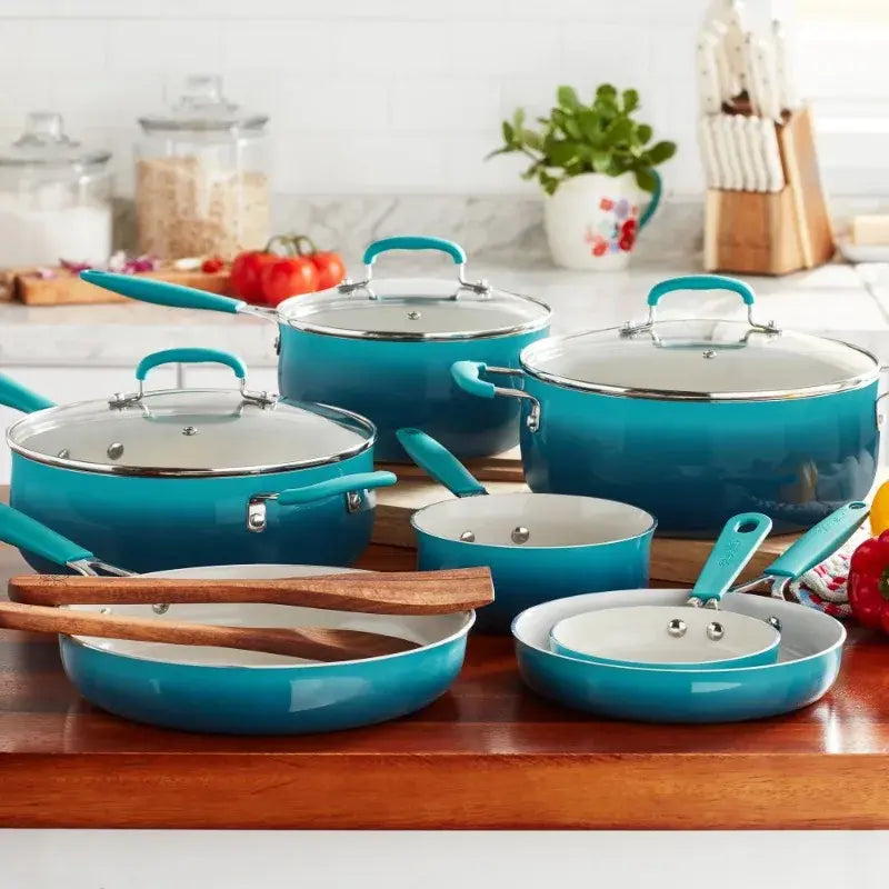 The Pioneer Woman 12-Piece Classic Belly Cookware Set, Ombre Tea