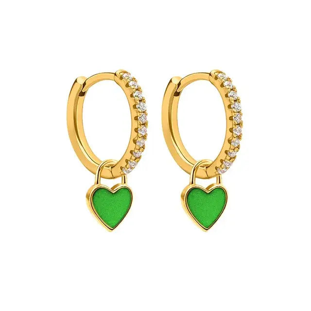 Aide Silver Color Hoop Earrings with Cute Candy Neon Color Enamel Heart Charm