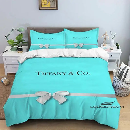 Luxury Tiffany & Co Logo Bedding Set - 3D Printing King Size Quilt Cover Pillowcase - Home Decoration for Boys and Girls