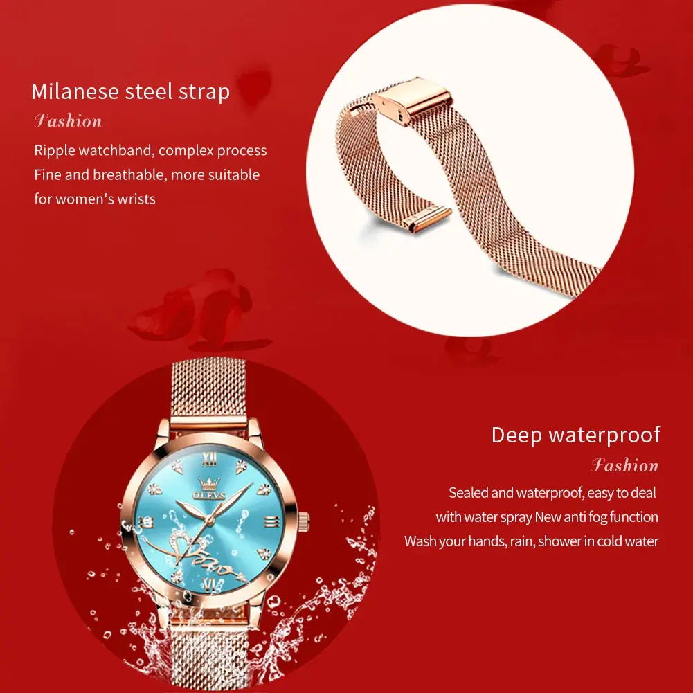 OLEVS Elegant Tiffany Blue Quartz Watch for Women