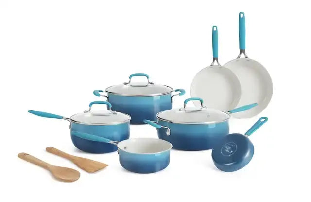 The Pioneer Woman 12-Piece Classic Belly Cookware Set, Ombre Tea