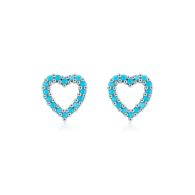 MODIAN Simple 925 Sterling Silver Exquisite Romantic Turquoise Hearts Stud Earrings for Women - Birthday Gifts Jewelry