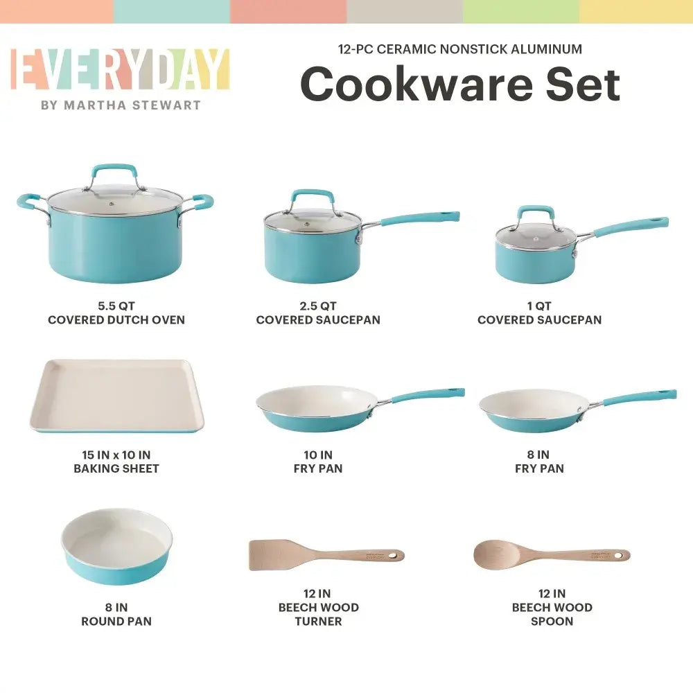 Everyday Charlemont 12-Piece Aluminum Cookware Set - Teal