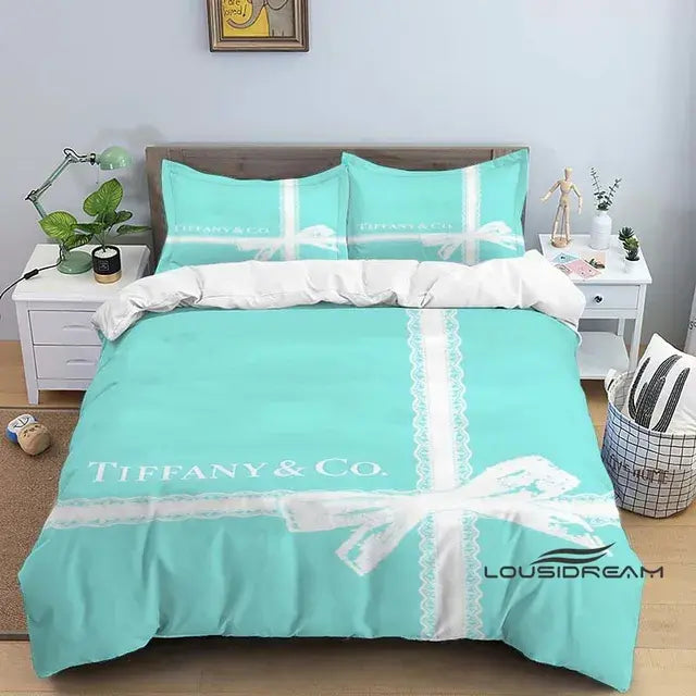 Luxury Tiffany & Co Logo Bedding Set - 3D Printing King Size Quilt Cover Pillowcase - Home Decoration for Boys and Girls