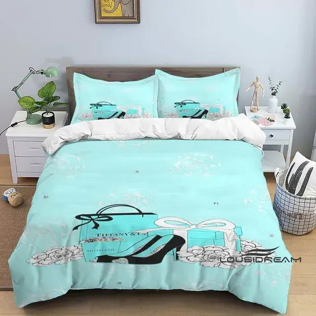 Luxury Tiffany & Co Logo Bedding Set - 3D Printing King Size Quilt Cover Pillowcase - Home Decoration for Boys and Girls